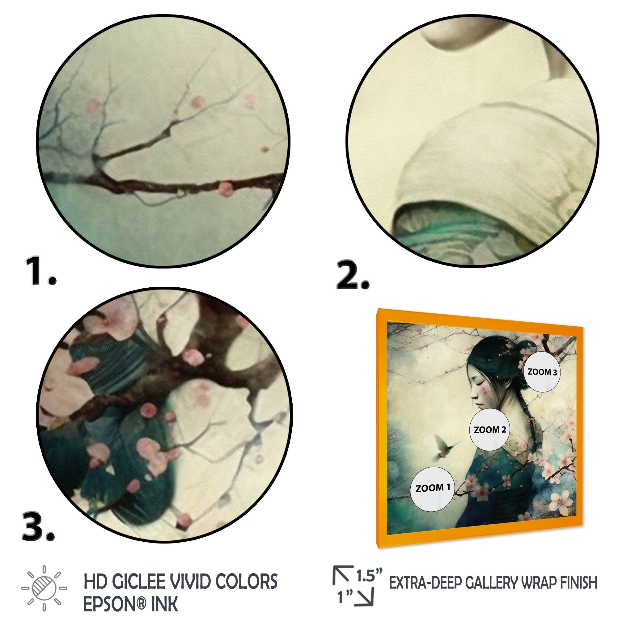 Designart "Vintage Japanese Woman With Cherry Blossoms" Asian Woman